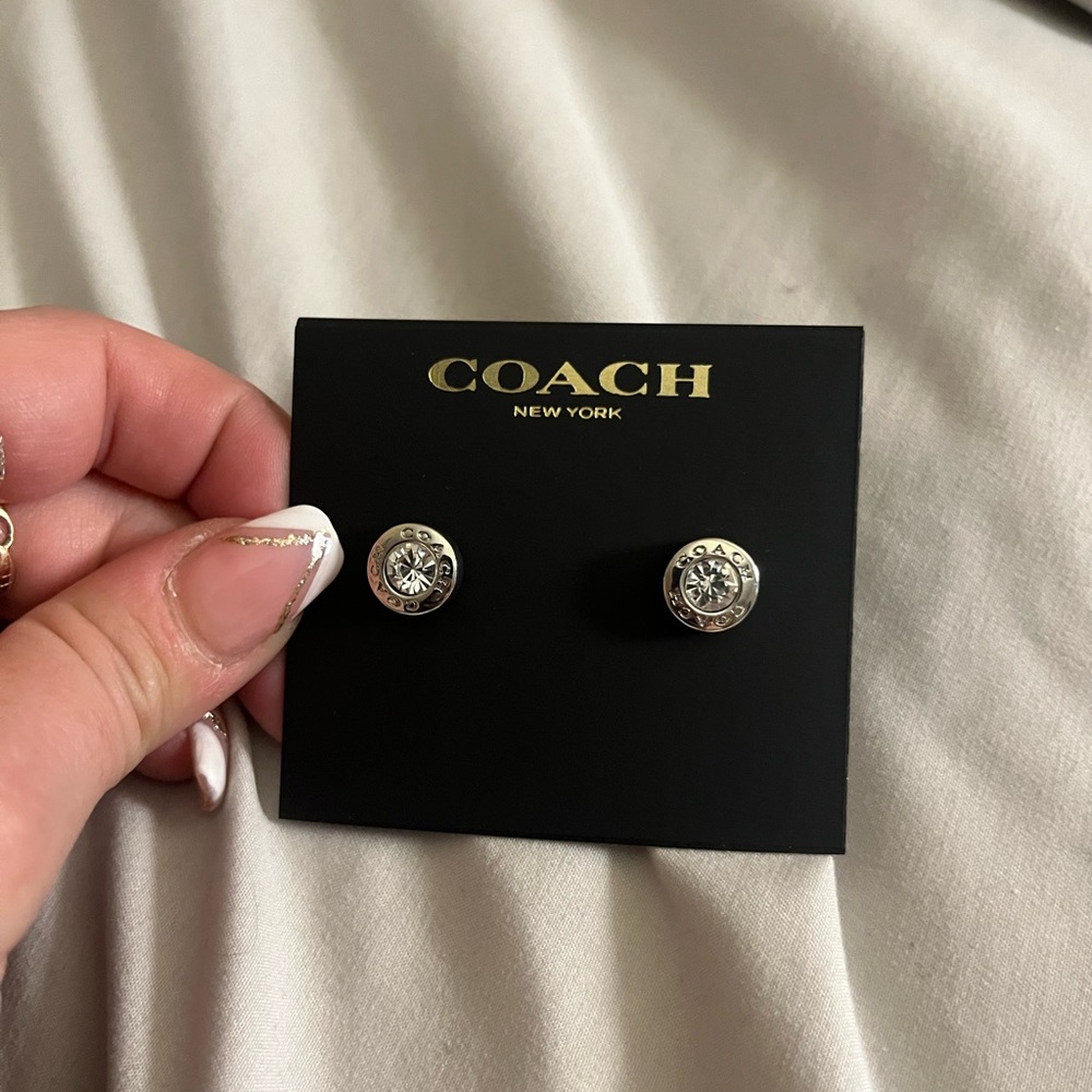 Coach Silver Logo Stud Earrings
